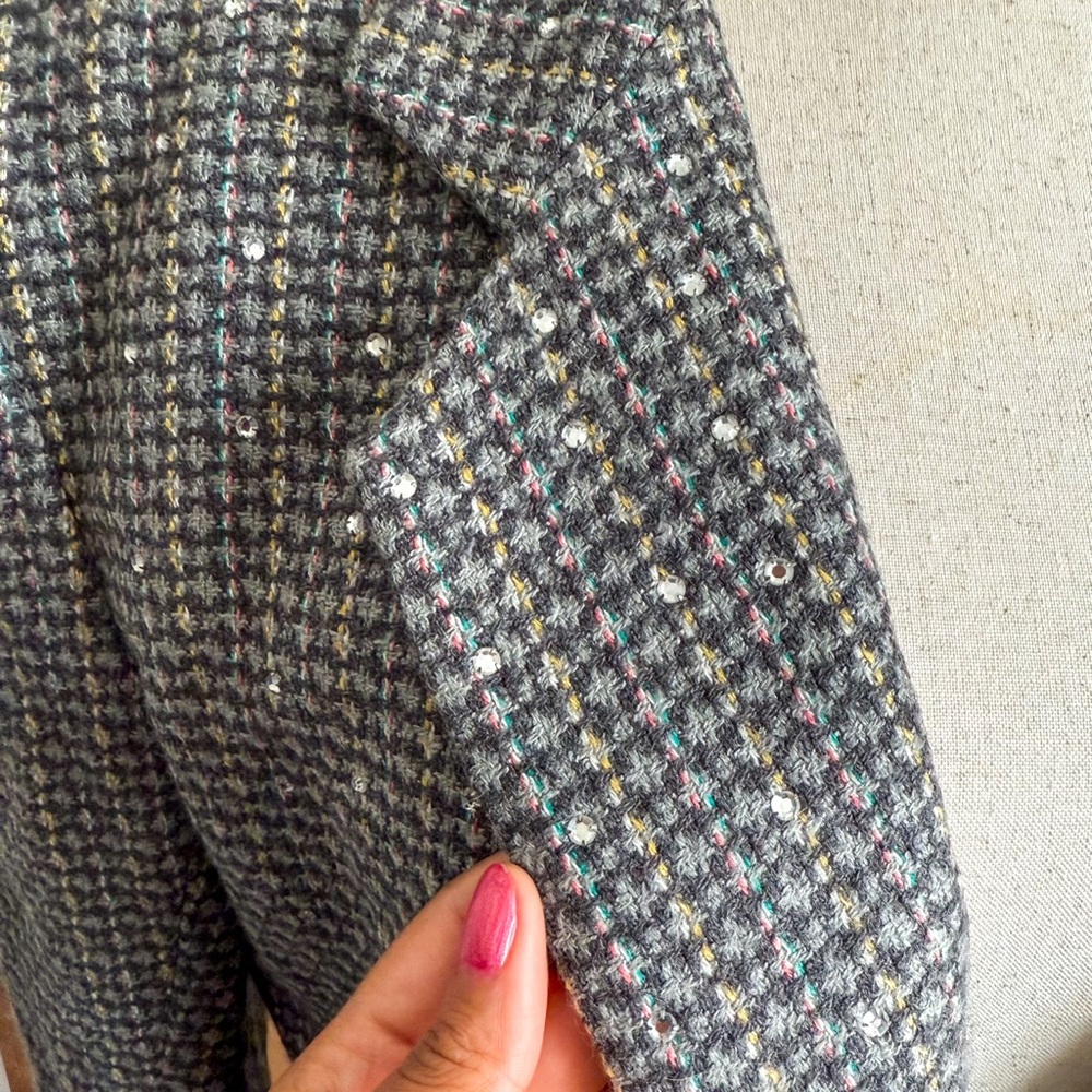 Tweed Blazer w/ Rhinestones & Shoulderpads - Picture 2 of 6